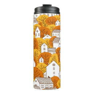 Bouteilles Isothermes Arbres et maisons sans couture motif. Automne, aut