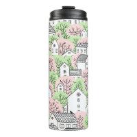 Arbres et maisons sans couture motif. Printemps et