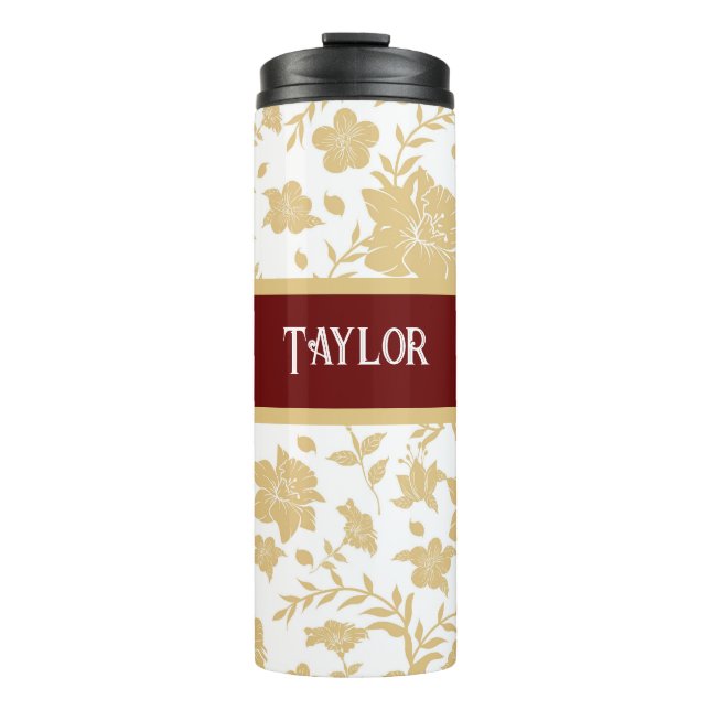 Bouteilles Isothermes Arrière - plan blanc Gold Floral Thermal Tumbler (Devant)