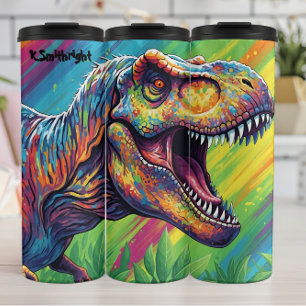 Bouteilles Isothermes Art Abstrait de T-Rex Rugissant sous l'Arc-en-Ciel