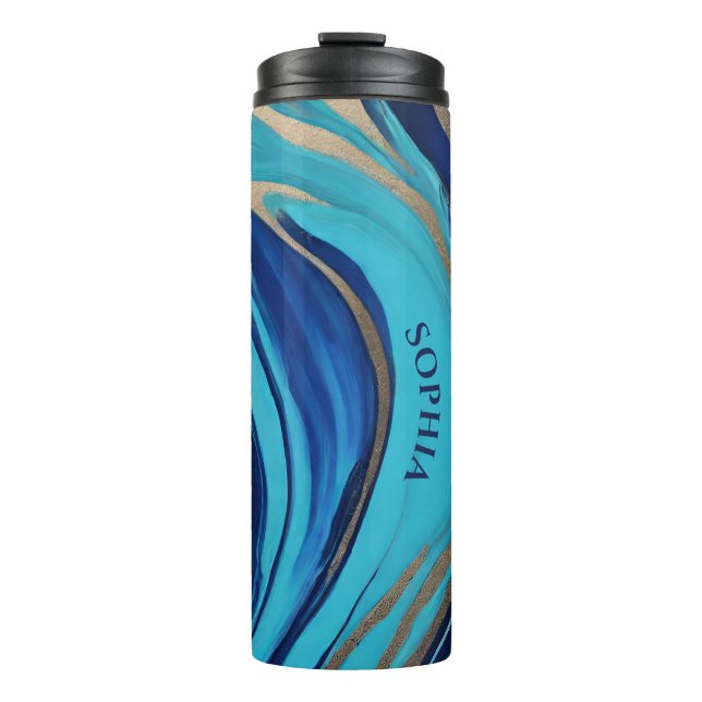 Bouteilles Isothermes Art-Bleu Abstrait moderne et or- (Devant)