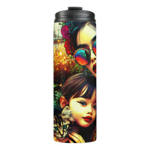 Bouteilles Isothermes Art coloré Maman et fille Jardin Fleur asiatique