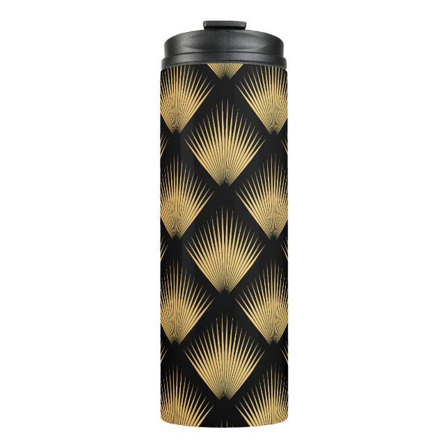 Bouteilles Isothermes Art Déco, motif d'or noir. (Devant)