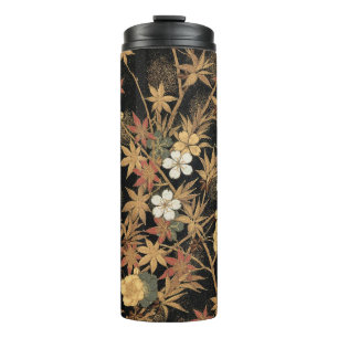 Bouteilles Isothermes Art floral automnal noir doré vintage japonais