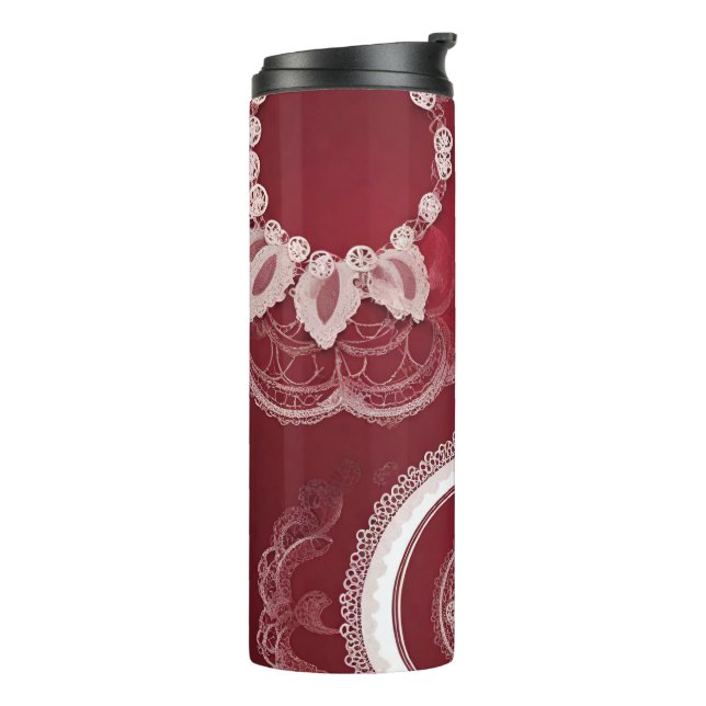 Bouteilles Isothermes art floral rouge foncé IA  (Tourné sur la gauche)
