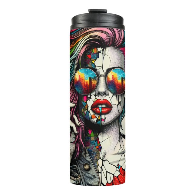 Bouteilles Isothermes Art Grunge | Femme Abstraite Fracturée (Devant)