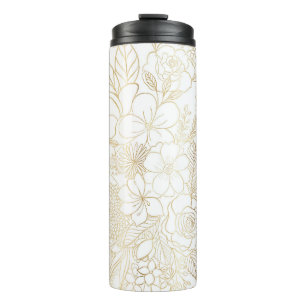 Bouteilles Isothermes Art moderne Gold White Floral Doodles