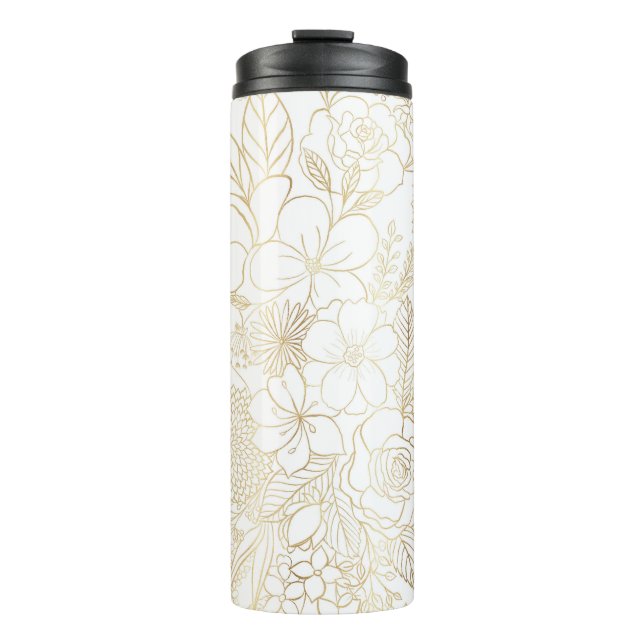 Bouteilles Isothermes Art moderne Gold White Floral Doodles (Devant)