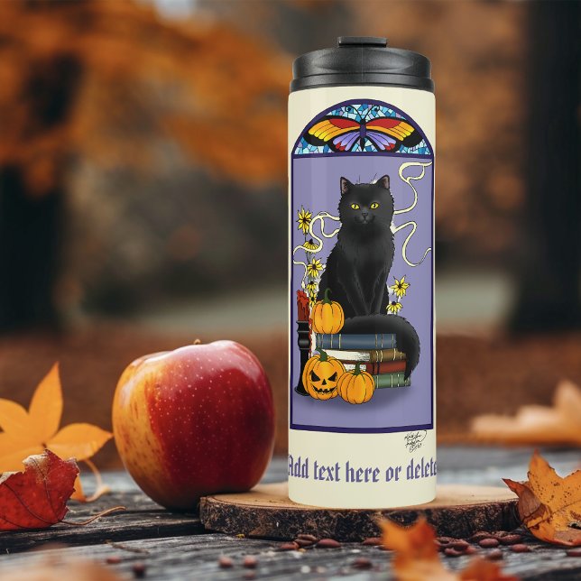 Bouteilles Isothermes Art Nouveau Chat Noir Citrouille Violet Automne Ja (Créateur téléchargé)