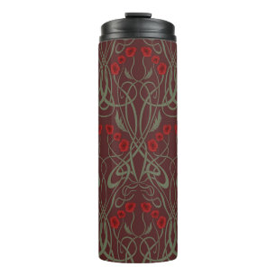 Bouteilles Isothermes Art Nouveau Géométrique Pavots et Tiges Sinuieuses