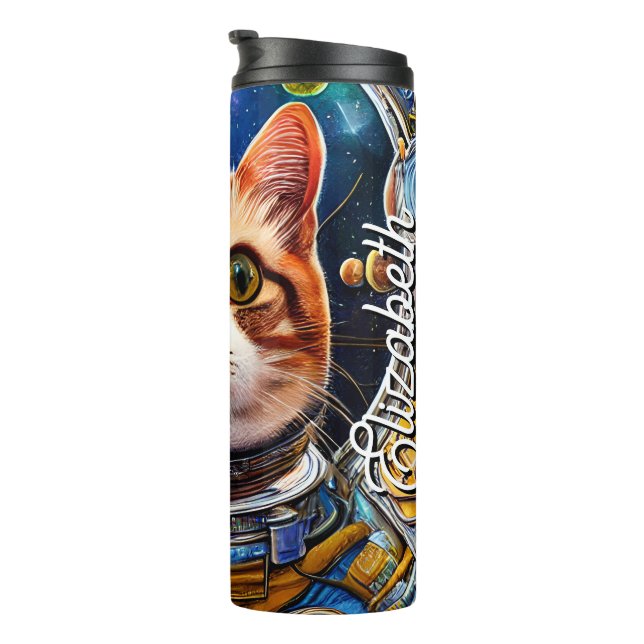 Bouteilles Isothermes Astronaut de chat spatial amusant (Tourné sur la droite)
