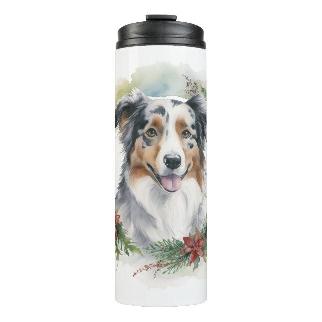 Bouteilles Isothermes Australian Shepherd Christmas Wreath Festive Pup (Devant)