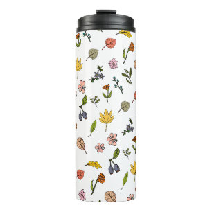 Bouteilles Isothermes automne rose rouge et jaune fleurs et feuilles