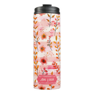 Bouteilles Isothermes Ava Leigh rose et orange aquarelle Floral
