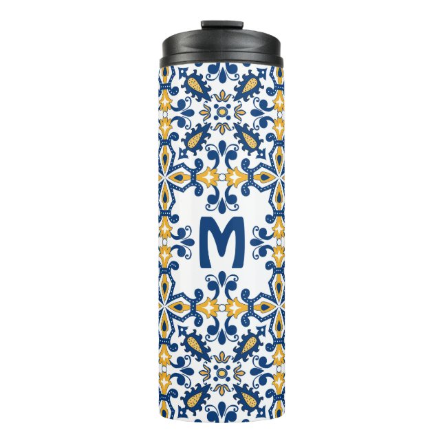 Bouteilles Isothermes Avec 💛 initial 💙 bleu et jaune Azulejos (Devant)