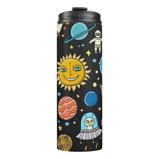Bouteilles Isothermes Aventure spatiale : planètes, motif de fusées. (Devant)