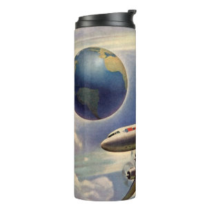 Bouteilles Isothermes Avion Vintage Volant Autour du Monde dans les Nuag