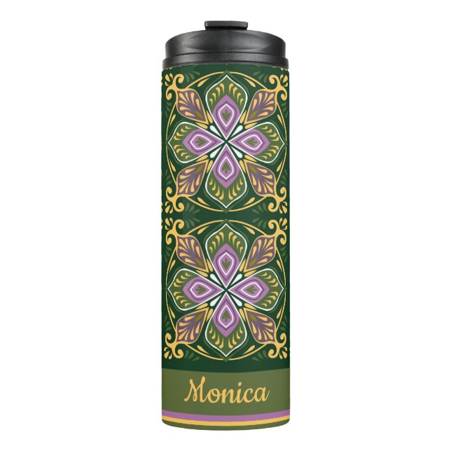 Bouteilles Isothermes Azulejos olive et lavande avec nom (Devant)