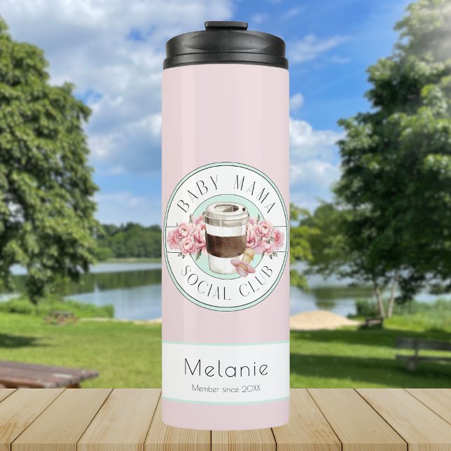 Bouteilles Isothermes Baby Mama Social Club Pink Aqua (Baby Mama Social Club Pink Thermal Tumbler travel mug for new mom)