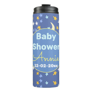 Bouteilles Isothermes Baby shower bleu marine étoile lune ajouter nom an