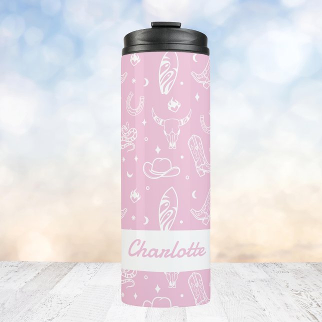 Bouteilles Isothermes Bachelorette de cowgirl rose personnalisée (Personalized Pink Coastal Cowgirl Bachelorette Thermal Tumbler
)