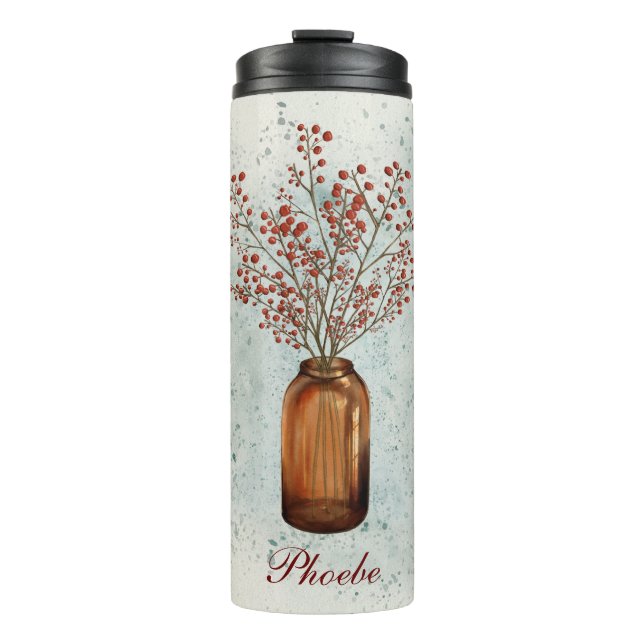 Bouteilles Isothermes Baies Ilex dans un Vase Tumbler Thermal (Devant)