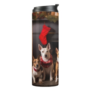 Bouteilles Isothermes Basenji au coin du feu de Noël