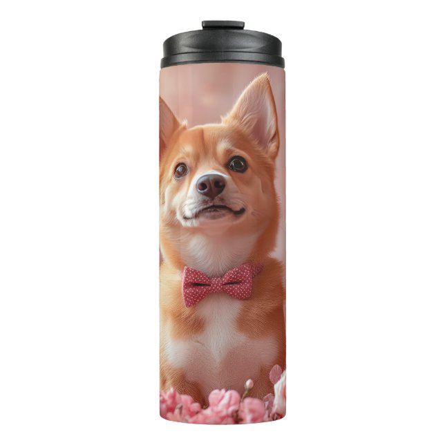 Bouteilles Isothermes Basenji avec des roses - Saint-Valentin (Devant)