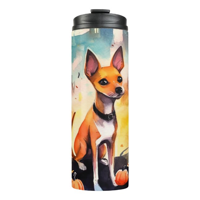 Bouteilles Isothermes Basenji D'Halloween Avec Peur Citrouille (Devant)