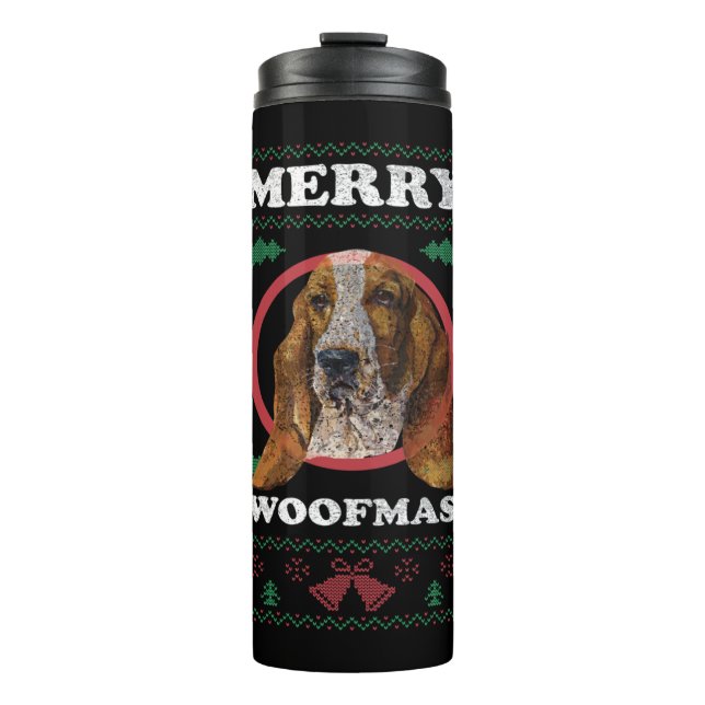 Bouteilles Isothermes Basset Hound Joyeux Woofmas Cadeau de Noël Chien (Devant)