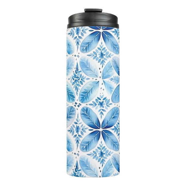 Bouteilles Isothermes Batik floral bleu blanc  (Devant)