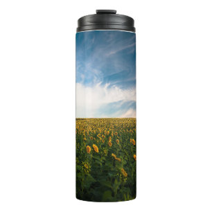 Bouteilles Isothermes beau champ de fleurs de soleil avec ciel bleu nuag