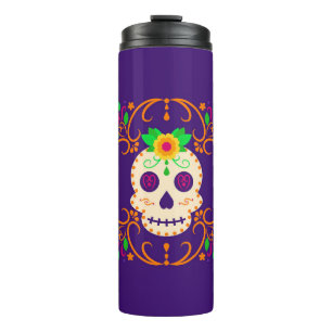 Bouteilles Isothermes Beau crâne avec Fleurs Día de los Muertos