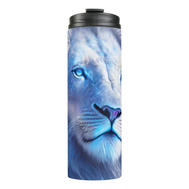 Bouteilles Isothermes Beau Lion blanc mystique aux yeux bleus (Devant)