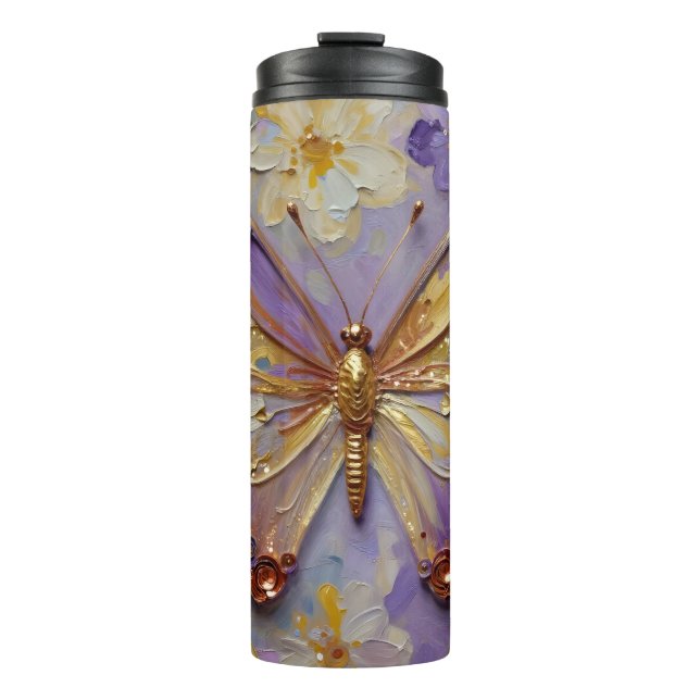 Bouteilles Isothermes Beau Papillon Violet et Fleurs (Devant)