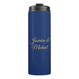 Bouteilles Isothermes Beaux Noms De Couple Calligraphie Chic Bleu & Or