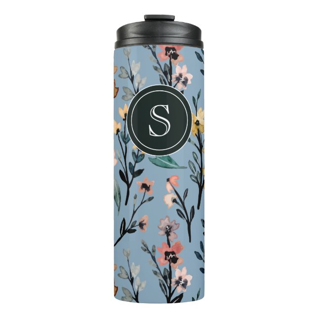 Bouteilles Isothermes Bébé Bleu Bohème Aquarelle Floral Personnalisé (Devant)