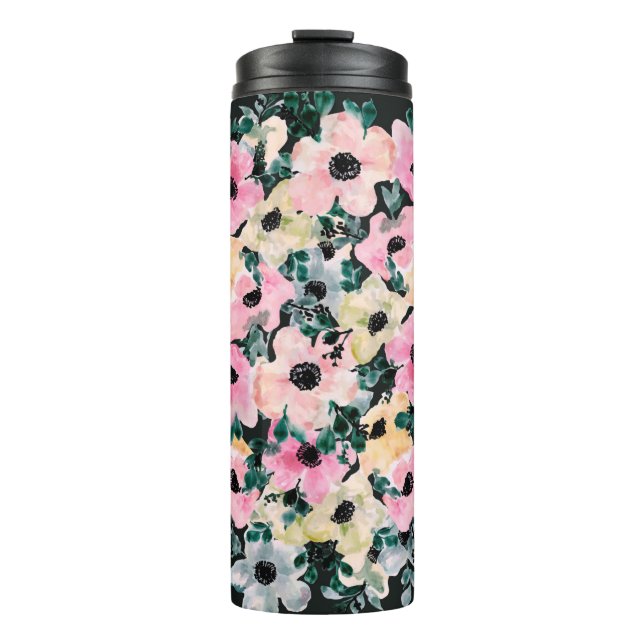 Bouteilles Isothermes Belle aquarelle imprimé floral avec fond foncé (Devant)