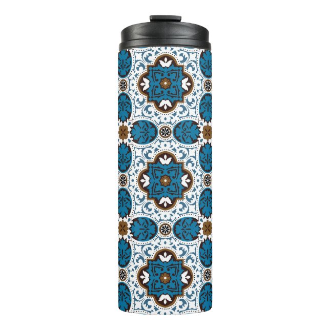 Bouteilles Isothermes 💙 🤎 Belle Azulejos turquoise et brune, V (Devant)
