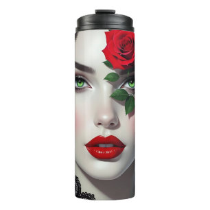 Bouteilles Isothermes Belle Femme avec Rose Rouge