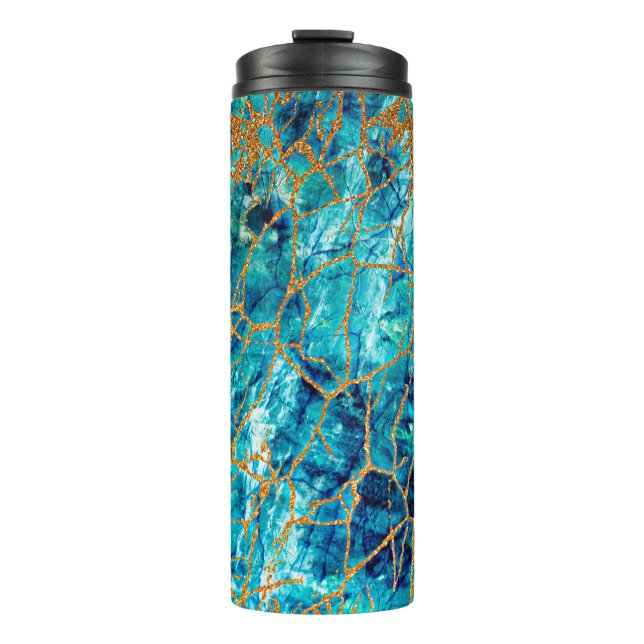 Bouteilles Isothermes Belle texture luxueuse de marbre bleu avec or. (Devant)