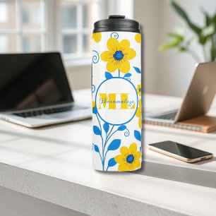 Bouteilles Isothermes Beurre de monogramme Floral jaune et bleu
