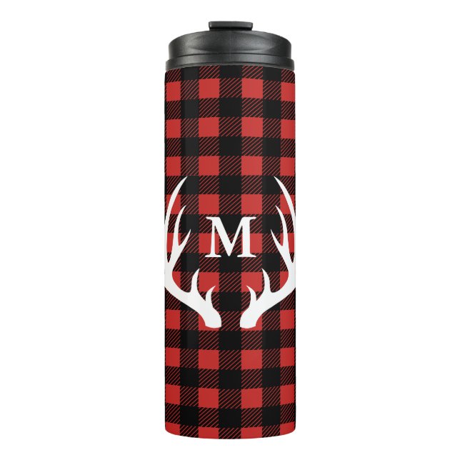 Bouteilles Isothermes Bison blanc Antlers Chèque Plaid & Initial (Devant)