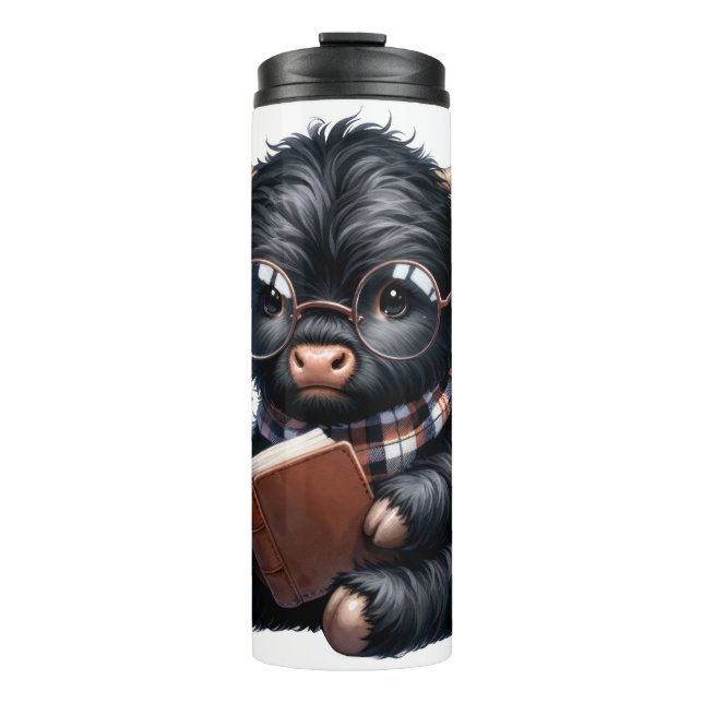 Bouteilles Isothermes Black Highland Cow Reading A Book (Devant)