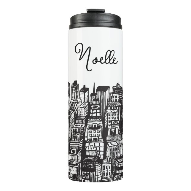 Bouteilles Isothermes Black & White Downtown City, gratte-ciels, nom (Devant)
