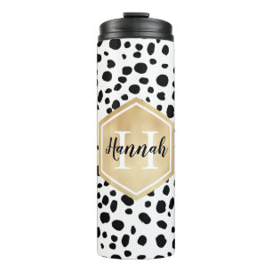 Bouteilles Isothermes Black White Spots Motif Gold Monogramme
