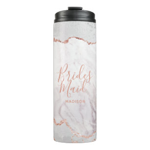 Bouteilles Isothermes Blanc et or rose Agate Marbre Feuille Bridesmaid