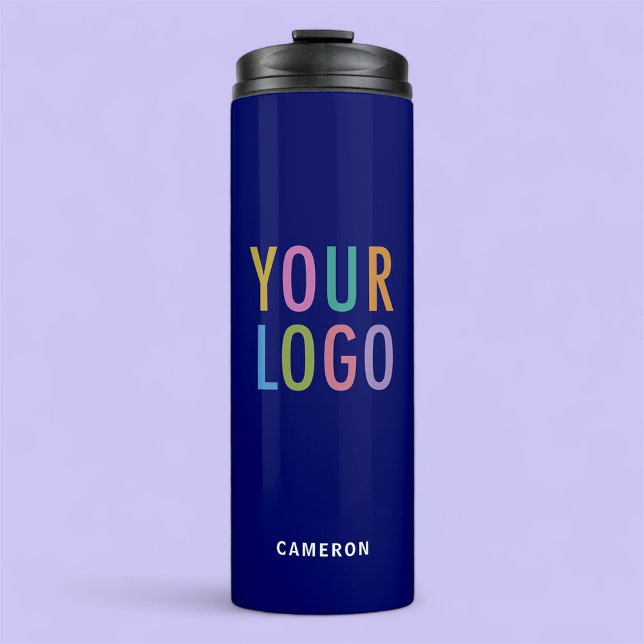 Bouteilles Isothermes Bleu 12 oz Paruline isolée avec logo d'entreprise (MISOOK 12 oz Blue Tumbler with Logo and Name)
