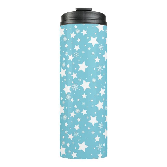 BOUTEILLES ISOTHERMES BLEU AVEC ÉTOILES BLANCHES & FLAKES À NEIGE (Devant)