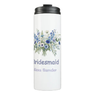 Bouteilles Isothermes bleu blanc floral demoiselle d'honneur nom violet
